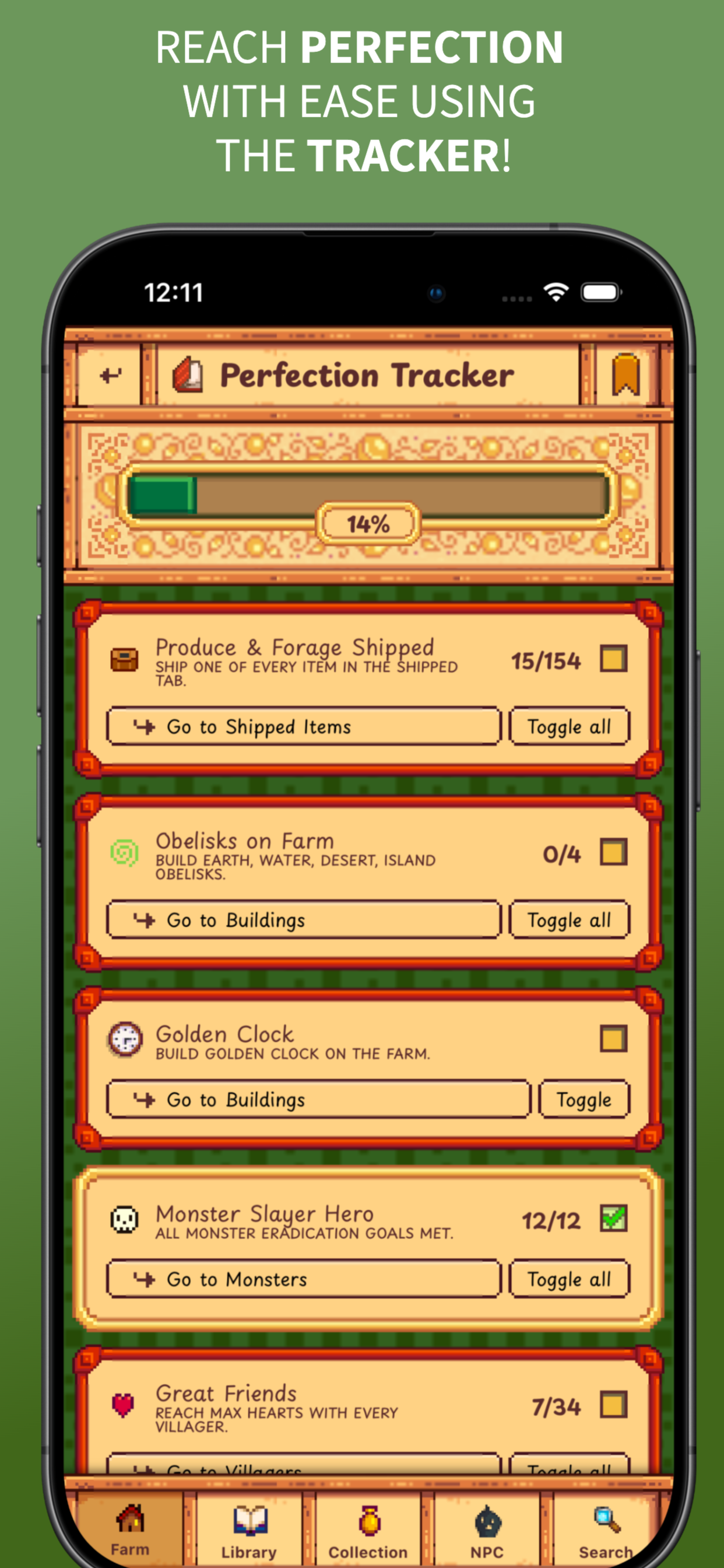 Marketing image for Gunther's Library that says 'Reach perfection with ease using the tracker!